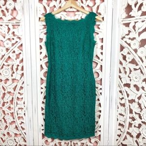 Adrianna Papell Emerald Lace Sheath Cocktail Dress